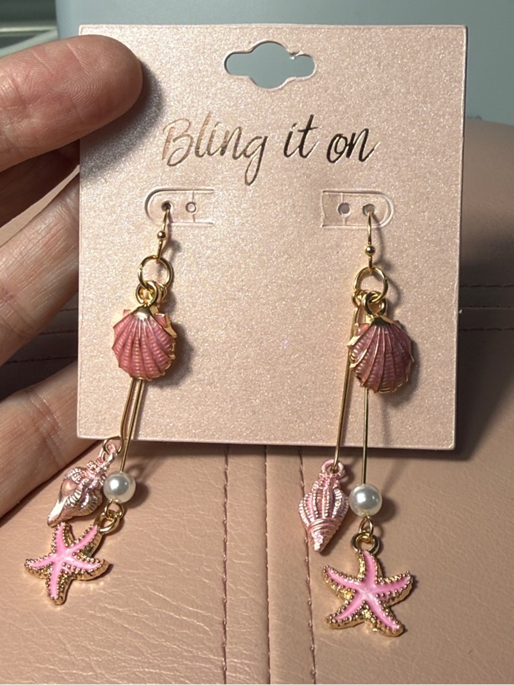 Bling It On Pink Seashell & Starfish Dangle Earrings